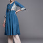 Biba Women Teal Blue & Golden Ethnic Motifs Yoke Design A-Line Kurta - Swadesiicart