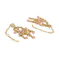 Anikas Creation Pink & Gold-Polished Kundan Contemporary Chandbalis With Ear Chain Earrings | Swadesiicart