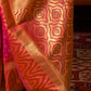 Mitera Pink & Gold-Toned Floral Silk Blend Banarasi Saree | Swadesiicart