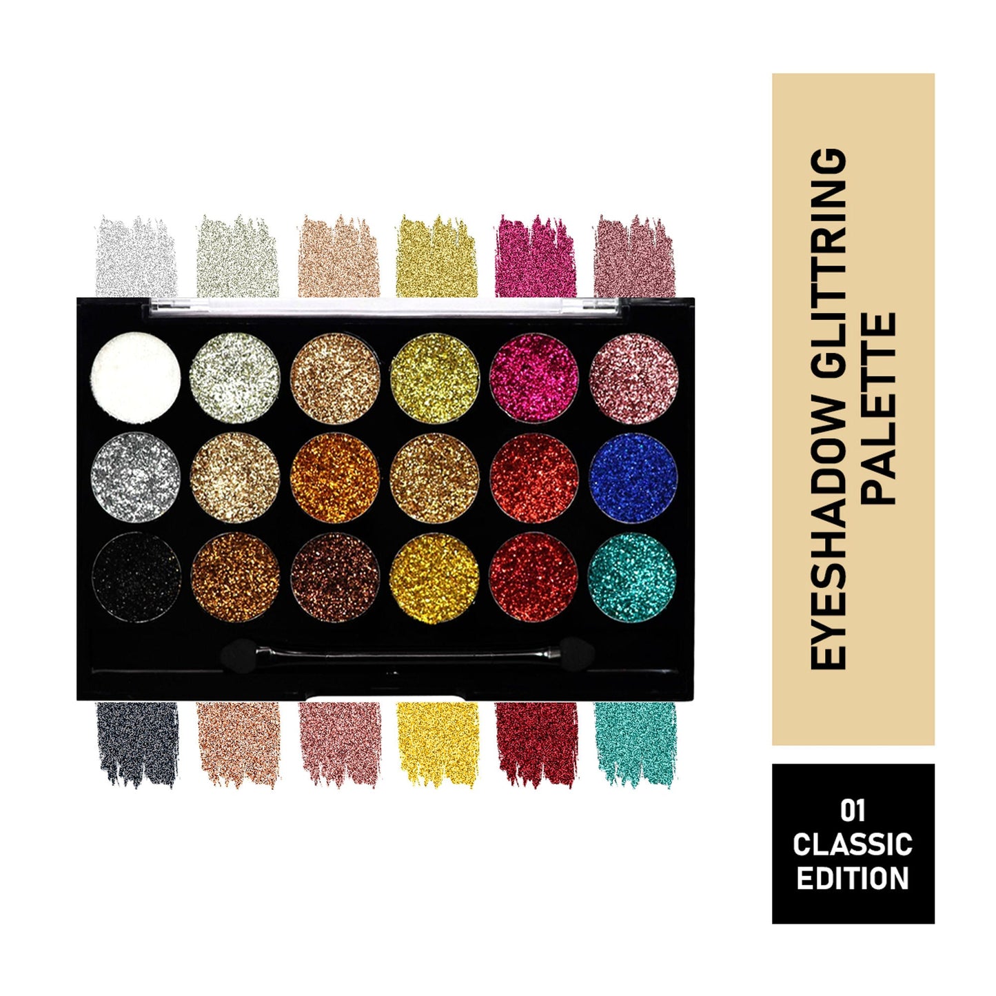 Matt Look Glitterz N Highlight 18 Color Glittering Eyeshadow Palette - Classic - Swadesiicart
