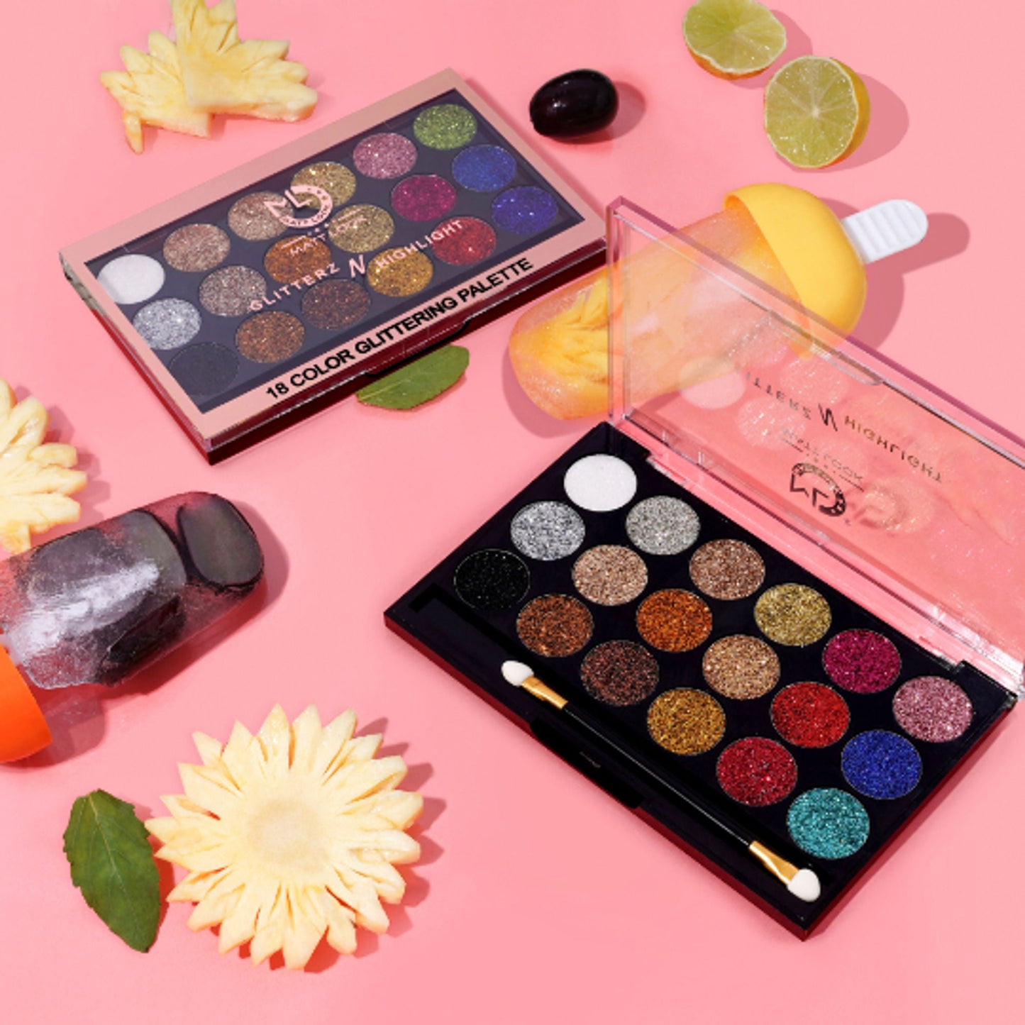 Matt Look Glitterz N Highlight 18 Color Glittering Eyeshadow Palette - Classic - Swadesiicart