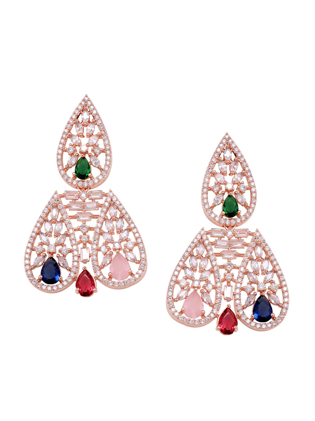 Saraf RS Jewellery Rose Gold-Polished White & Green AD-Studded Jewellery Set - Swadesiicart