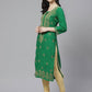 ADA Women Green & Beige Chikankari Embroidered Sustainable Handloom Kurta with Churidar | Swadesiicart