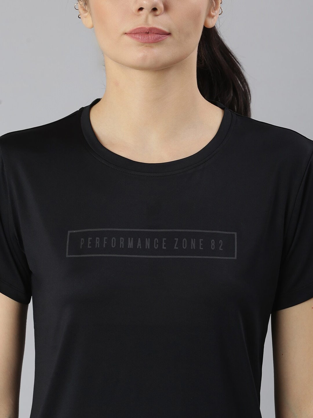 MKH Women Black Typography Dri-FIT Polyester Round Neck Sports T-shirt - Swadesiicart