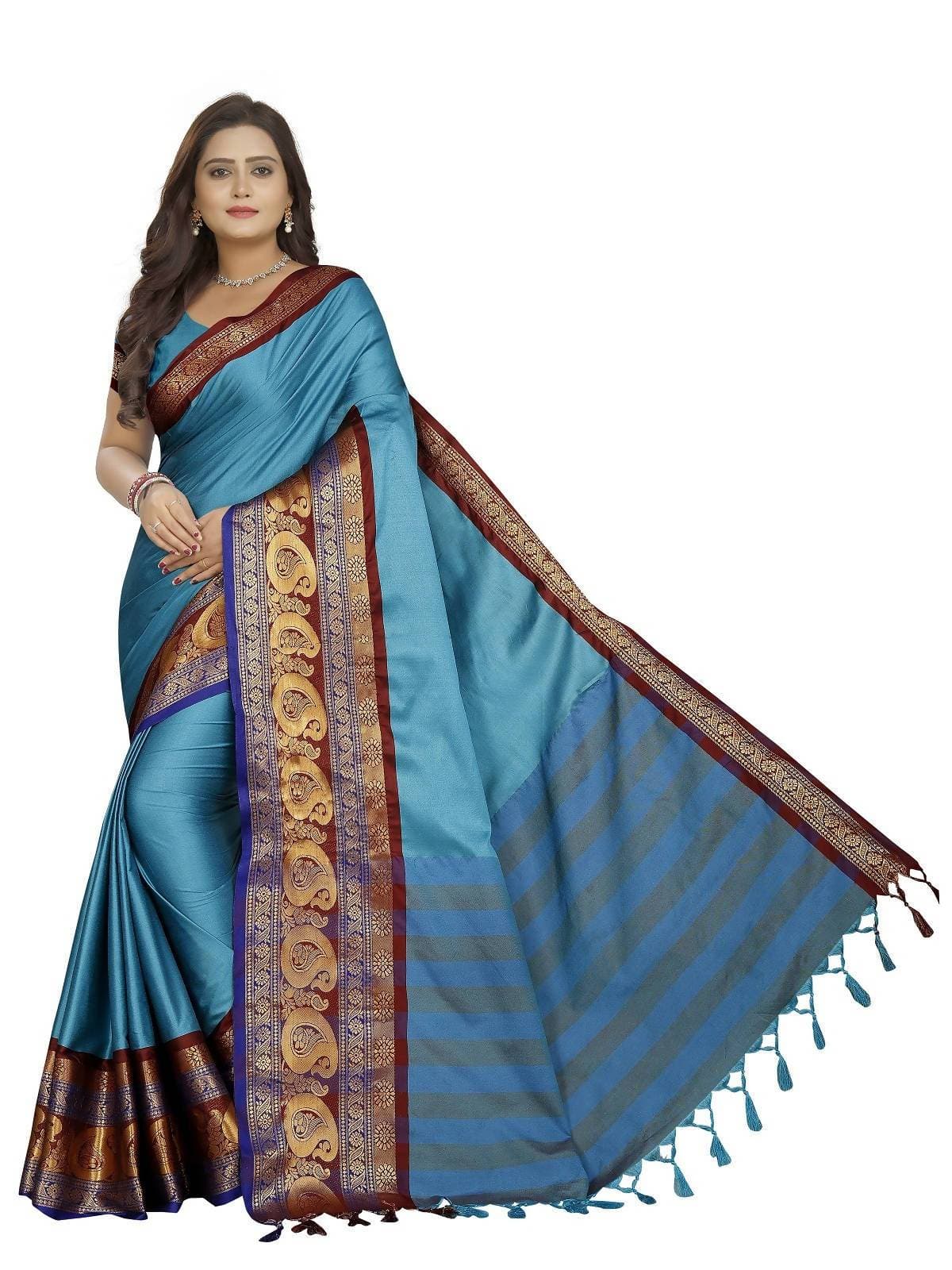 Vamika Banarasi Silk Blue Weaving Saree | Swadesiicart