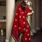 DEIANA'S Beautiful Designer Golden zari Soft Lichi Silk Saree - Red - Swadesiicart