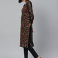 ADA Women Black & Mustard Yellow Chikankari Embroidered Sustainable Kurta with Trousers | Swadesiicart