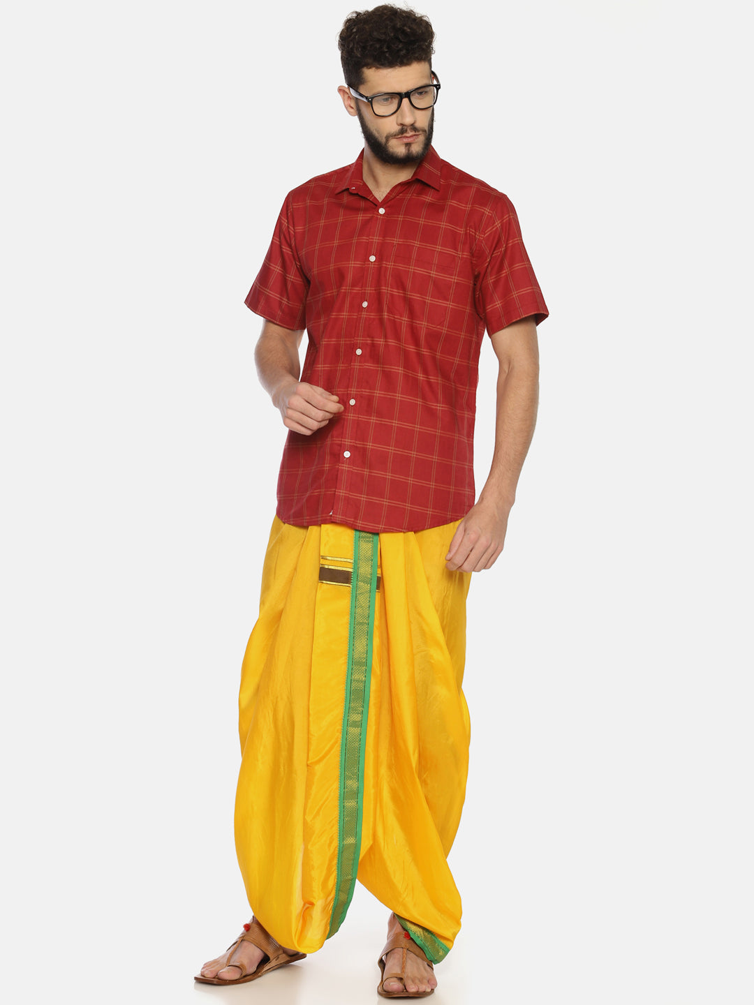Sethukrishna Yellow Solid Double Layer Readymade Dhoti Pant For Men | Swadesiicart