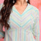 Vishudh Blue Striped V-Neck Three-Quarter Sleeves Empire Kurta - Swadesiicart