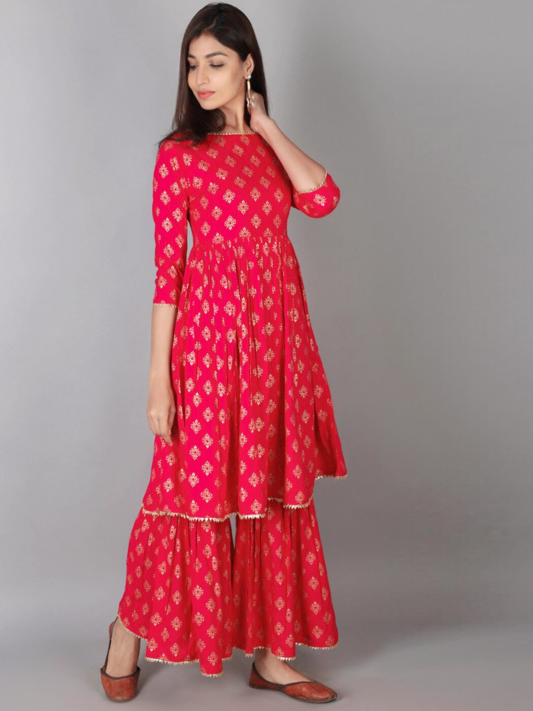 Kalini Women Pink Ethnic Motifs Printed Panelled Kurta with Sharara | Swadesiicart