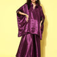 InWeave Women's Wine Navy Brocade Satin Boho Kurta Palazzo Set - Swadesiicart