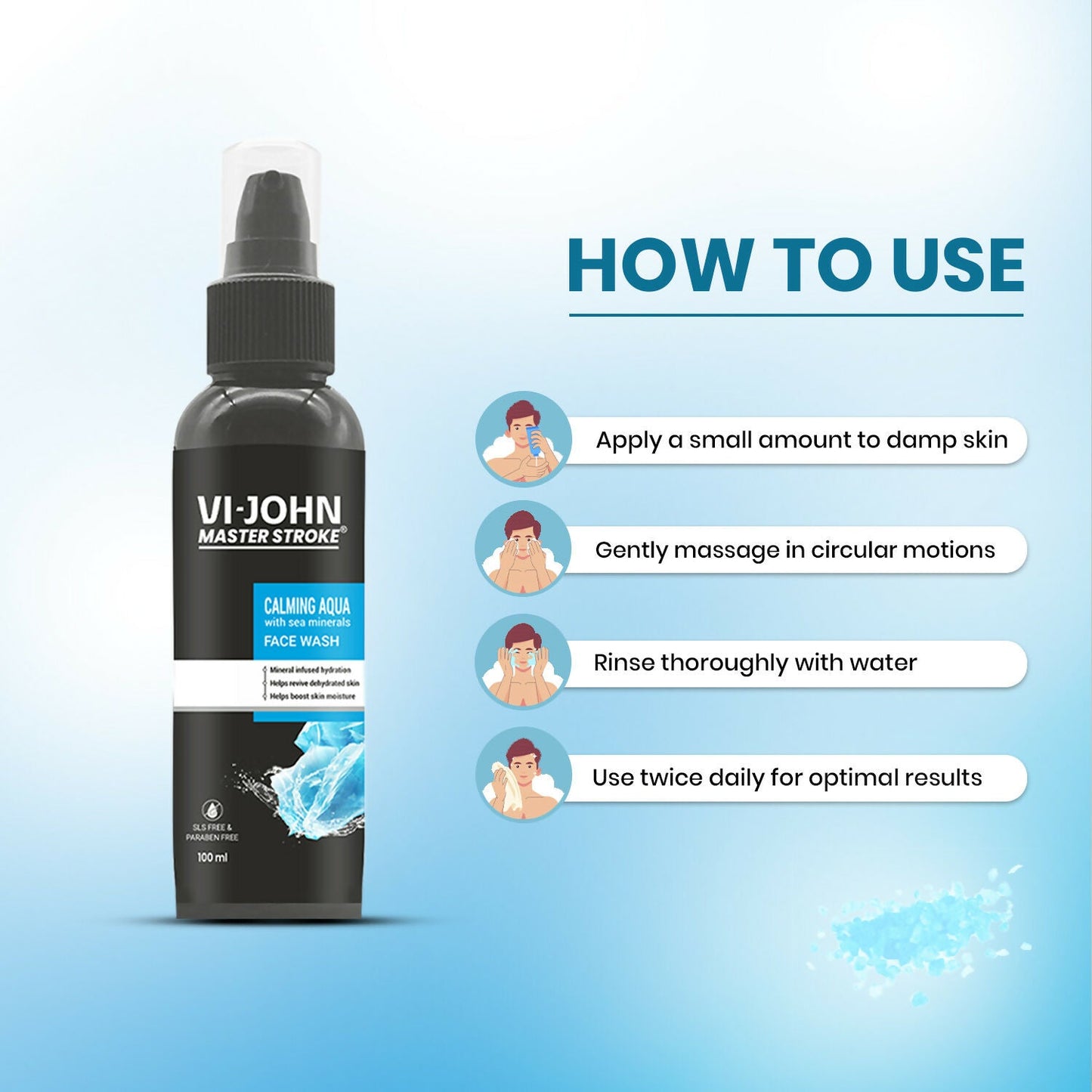 VI-JOHN Master Stroke Calming Aqua Face Wash Deep Hydration And Clearer Skin For All Skin Type | Swadesiicart