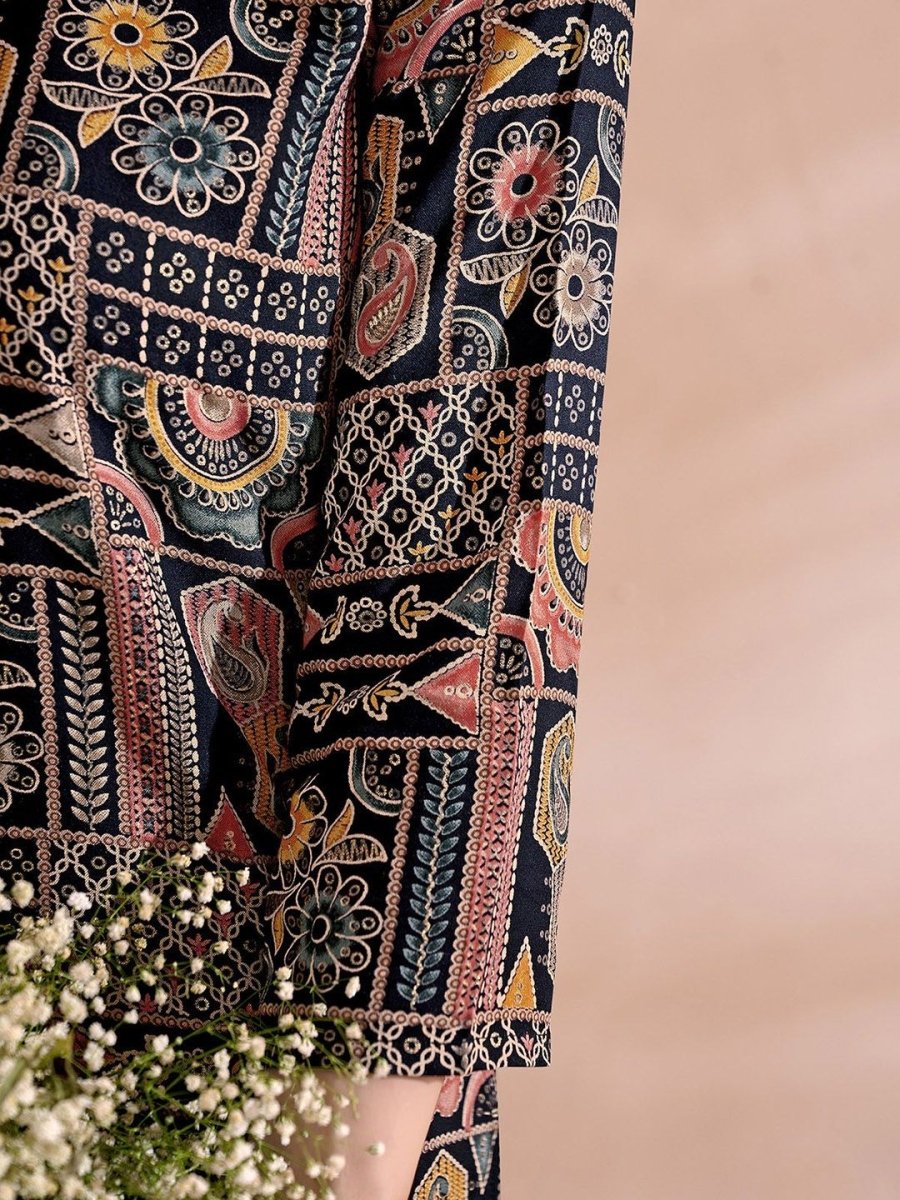 Anouk Black Ethnic Motifs Printed Mandarin Collar Kurta - Swadesiicart