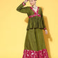 InWeave Women's Olive Pink Brocade Mughal Shaan Kurta Palazzo Set - Swadesiicart