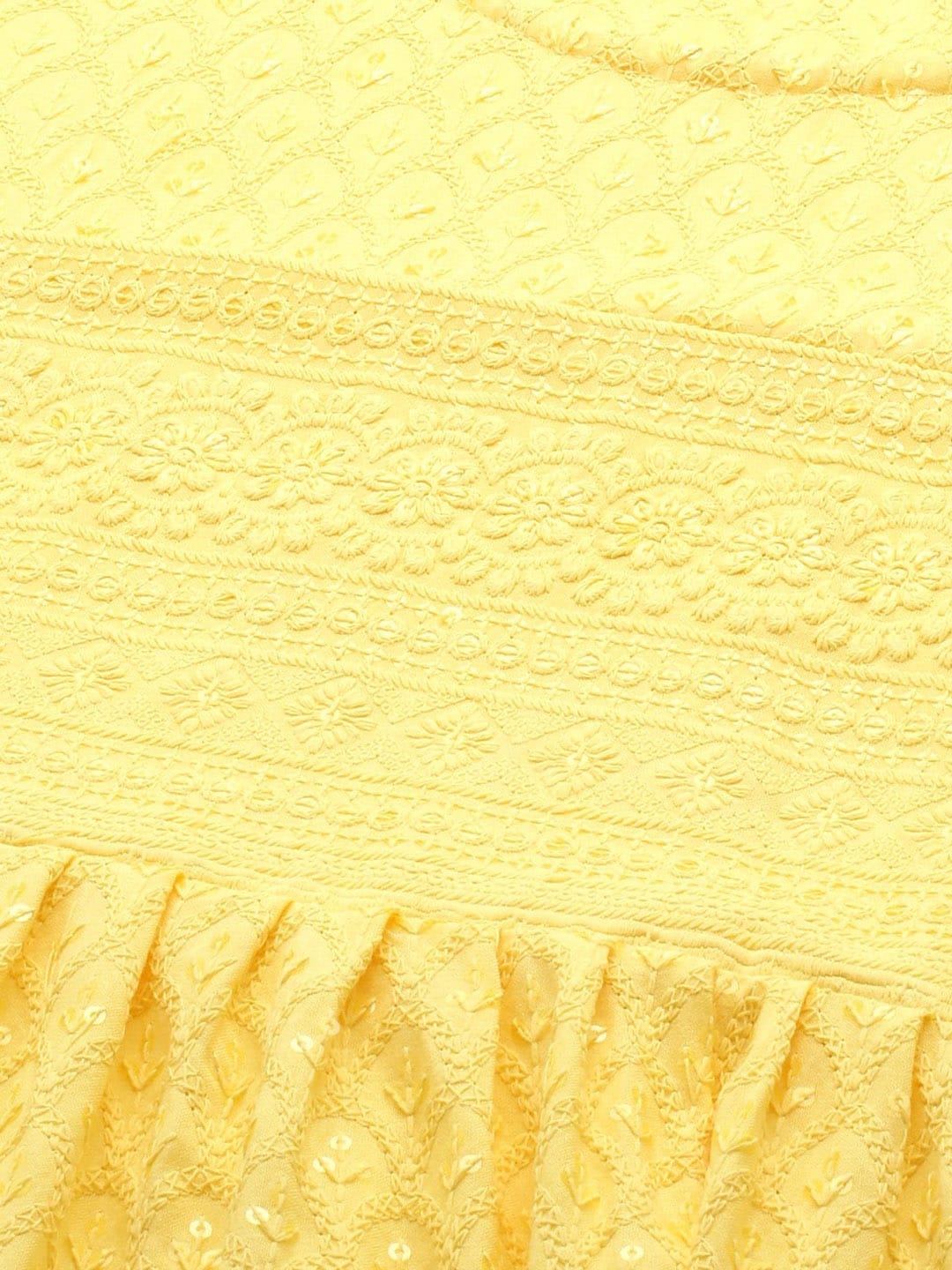 Sangria Yellow Ethnic Motifs Embroidered Chikankari A-Line Kurta | Swadesiicart