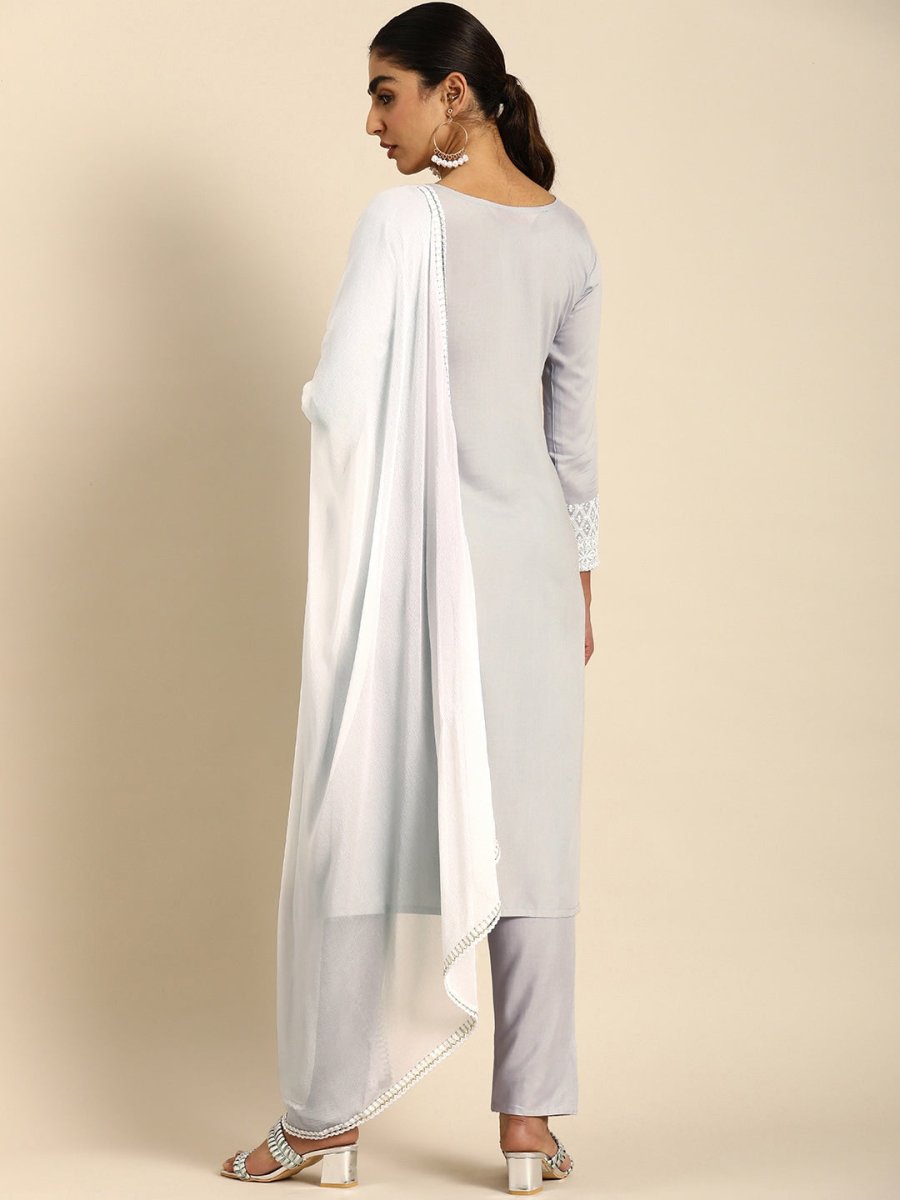All About You Women Embroidered Chikankari Kurta With Trousers & With Dupatta | Swadesiicart