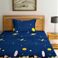 Home Sizzler Blue & Yellow Cartoon Characters 210 TC Bedsheet with Pillow Covers - Swadesiicart