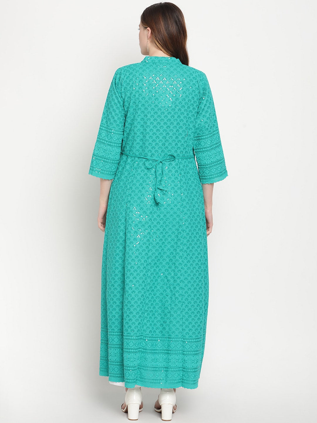 Kalini Chikankari Embroidered Pure Cotton Anarkali Kurta | Swadesiicart
