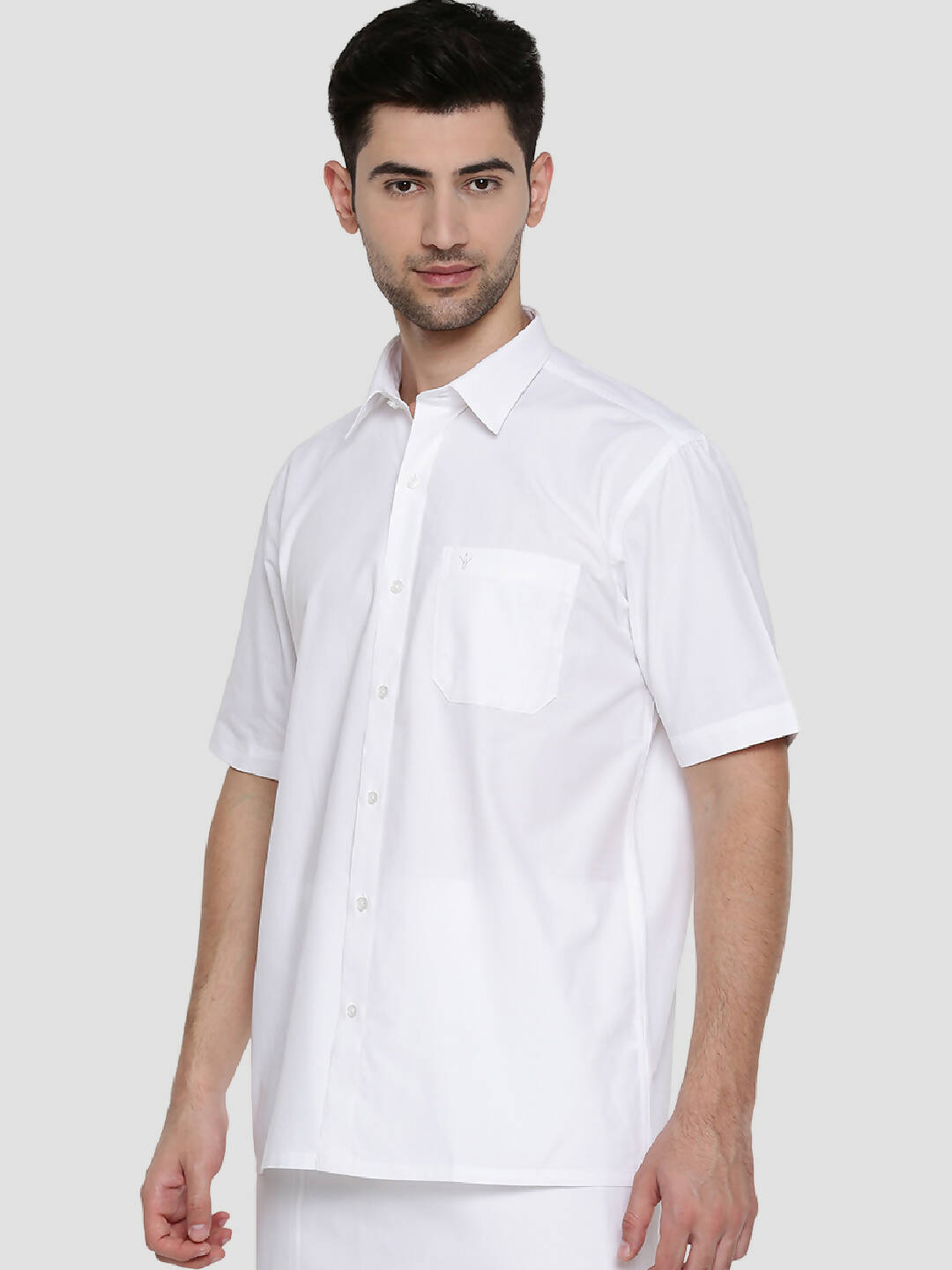Ramraj Cotton Mens Half Sleeve Formal Poly Cotton White Shirt | Swadesiicart