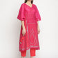 Ahalyaa Pink Chanderi Orange khari Print Kaftan With Trouser | Swadesiicart
