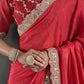Vastranavya Red Georgette Silk Swarovski & Heavy Lace Work Ready to Wear Saree | Swadesiicart
