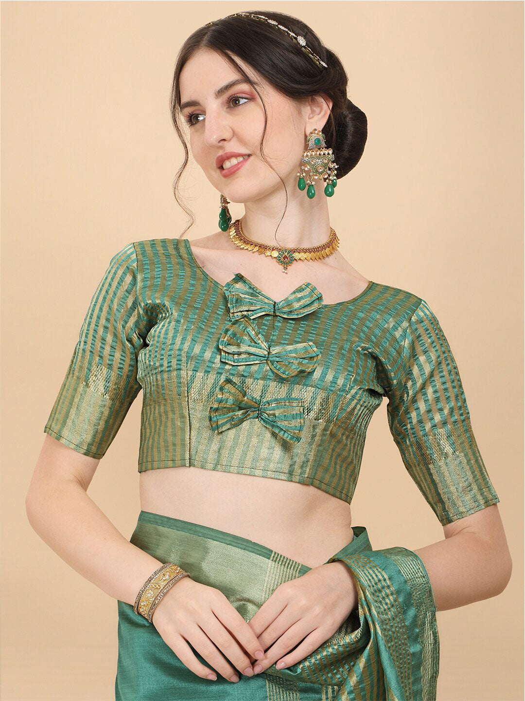 Kalini Rama Woven Design Embellished Zari Silk Blend Banarasi Saree | Swadesiicart