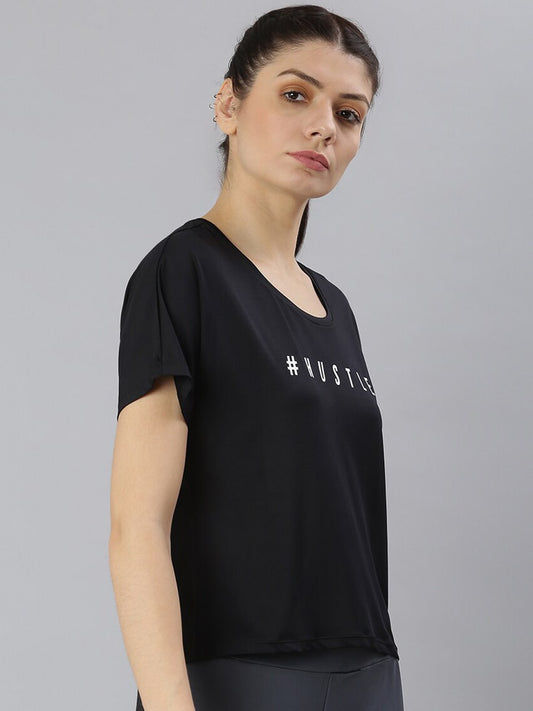 MKH Typography Printed Round Neck Crop Sports T-shirt - Swadesiicart
