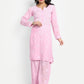 ADA Floral Embroidered Round Neck Long Sleeve Regular Chikankari Kurta With Palazzos | Swadesiicart