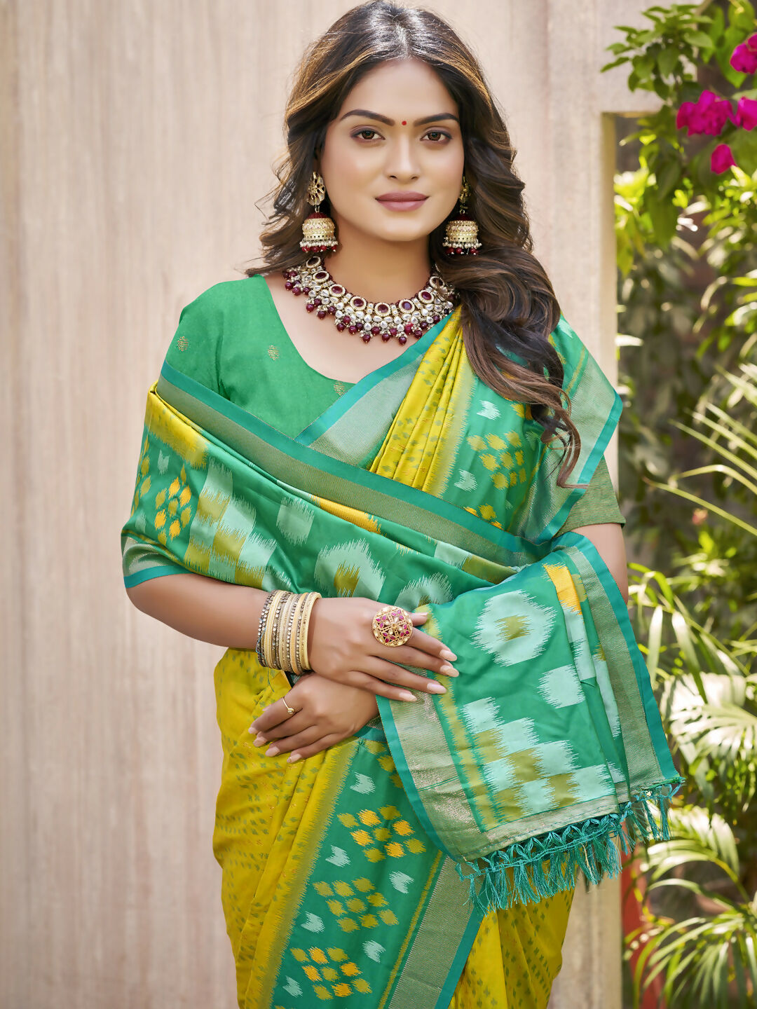 Shree Shyam Fashion Pochampalli Silk Mustard Yellow Saree