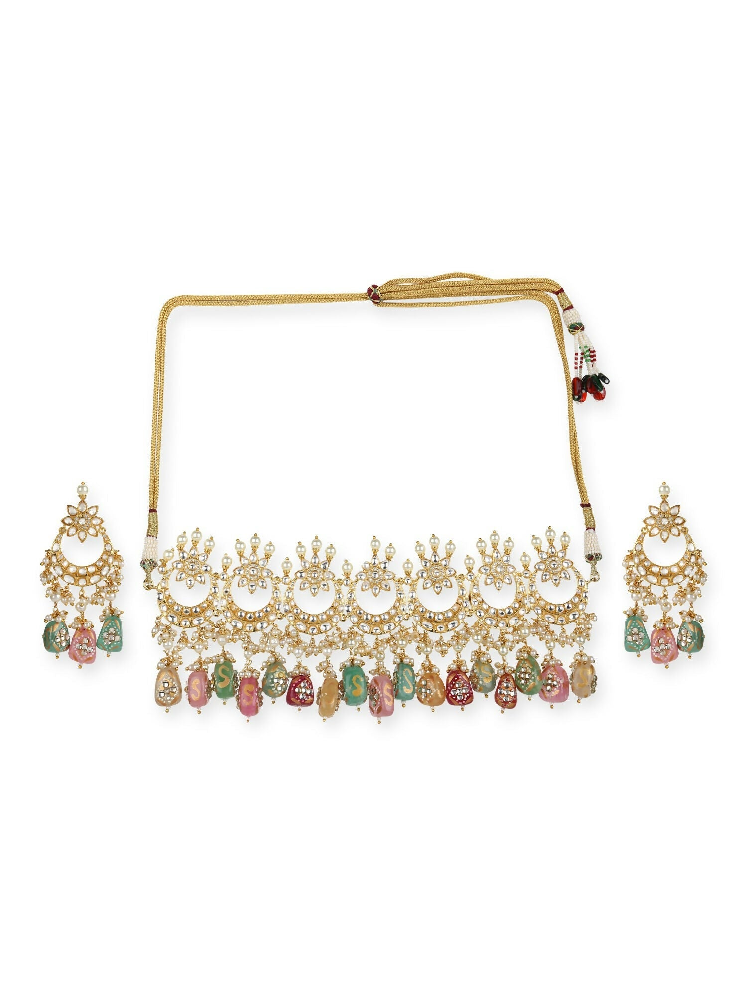 Maharani Kundan Choker with Multi Stones and Earrings- Ruby Raang | Swadesiicart