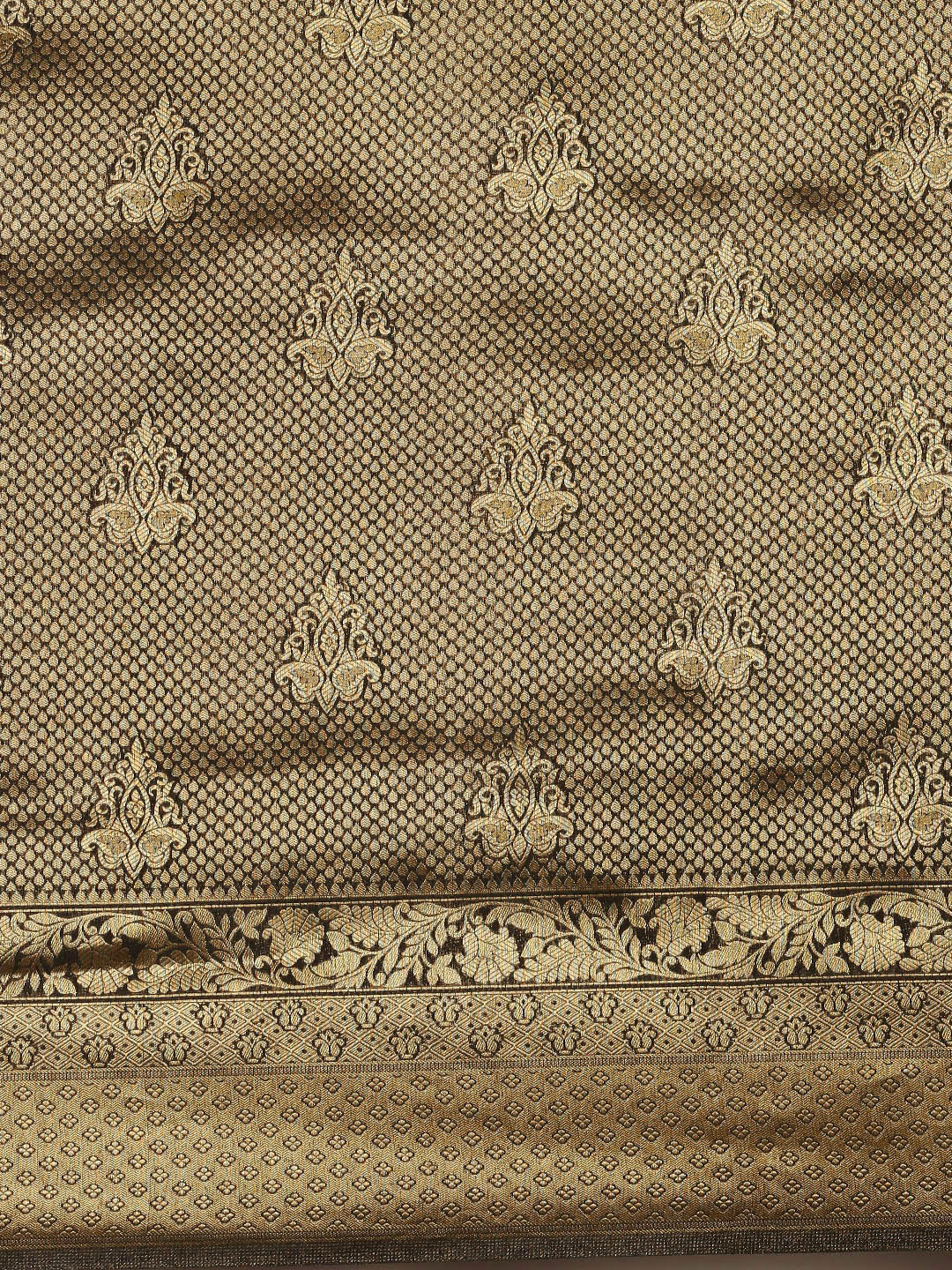 Saree Mall Black & Gold-Toned Ethnic Motifs Zari Silk Blend Banarasi Saree | Swadesiicart