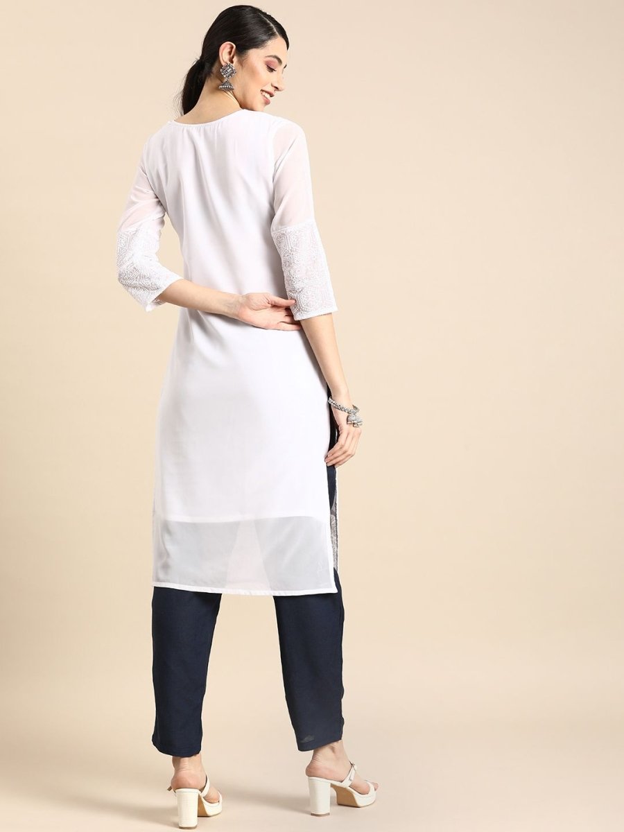 Anouk Women Ethnic Motifs Sequinned Embroidered Chikankari Kurta - Swadesiicart