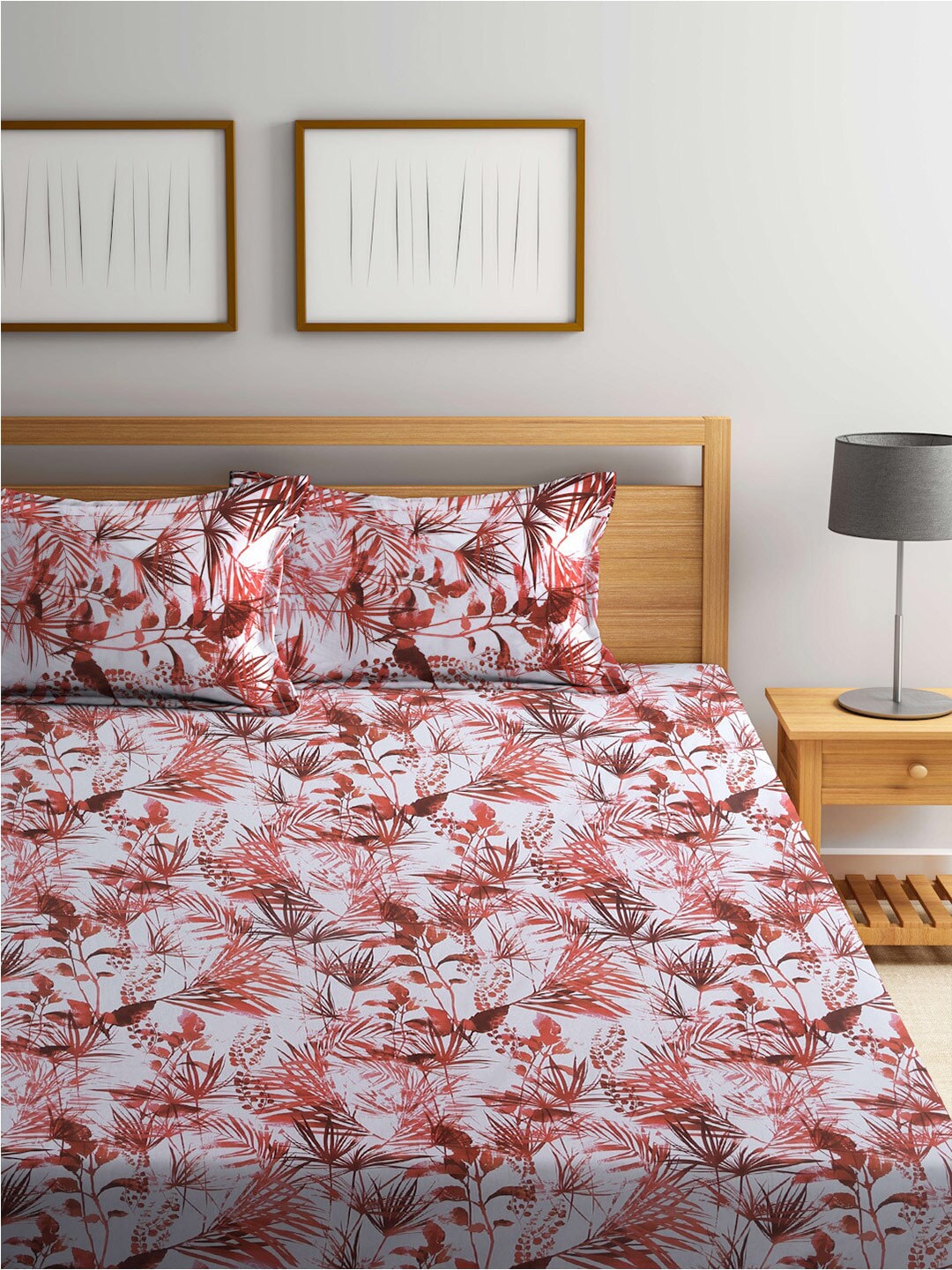 BOMBAY DYEING Serenita Brown Printed Cotton 144 TC Queen Bedsheet with 2 Pillow Covers - Swadesiicart