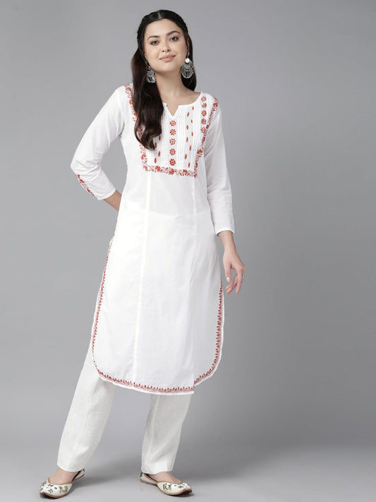 ADA Floral Embroidered Chikankari Floral Kurta | Swadesiicart