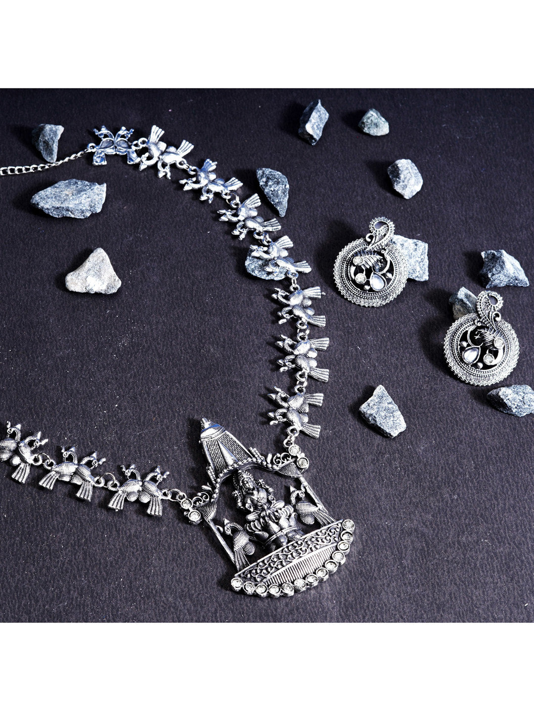 Cardinal Silver-Toned Oxidised Long Jewellery Set Jewellery Set