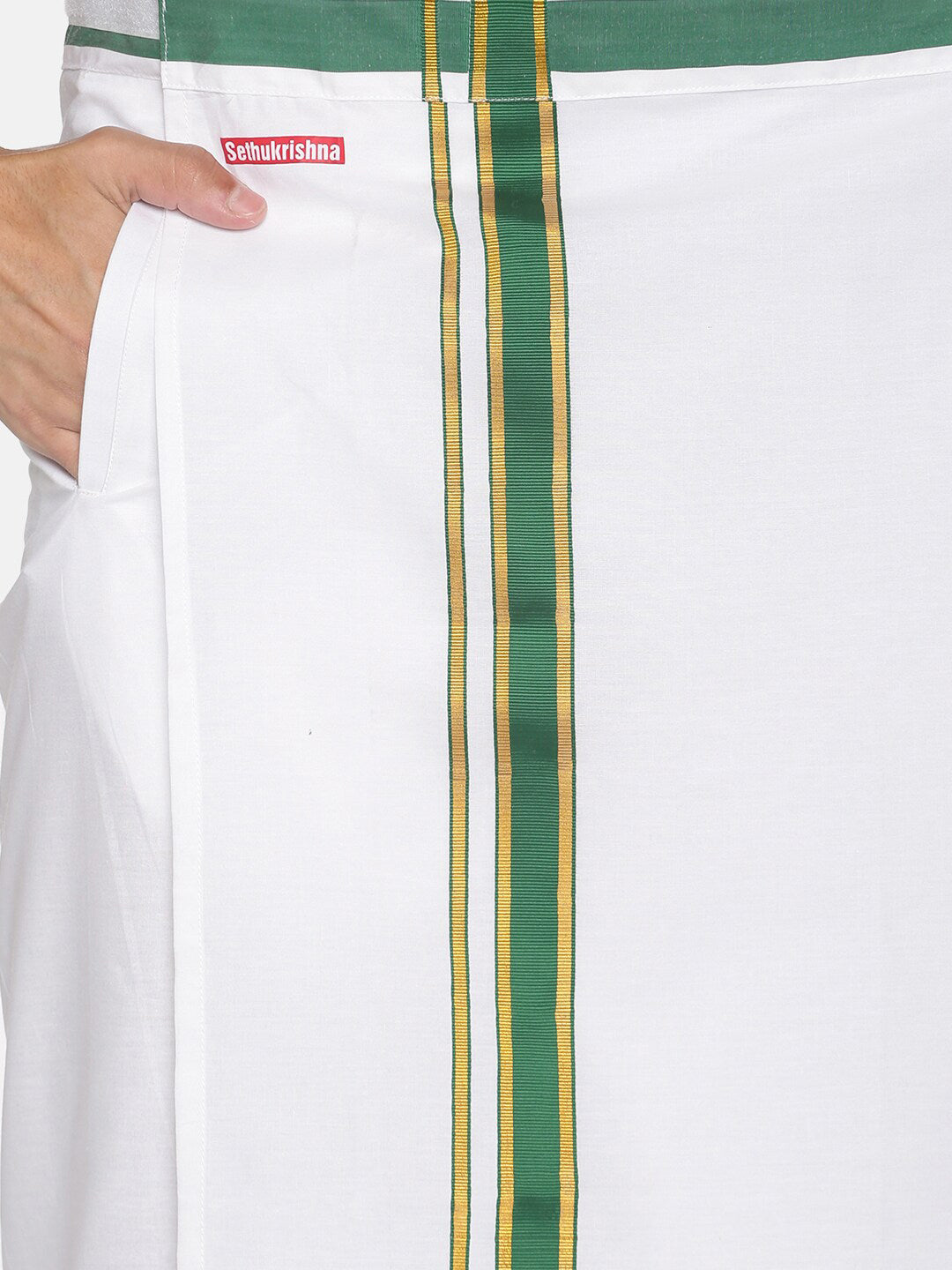 Sethukrishna White Solid Cotton Readymade Dhoti For Men | Swadesiicart