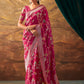 Mitera Pink & White Ethnic Motifs Zari Silk Banarasi Saree | Swadesiicart