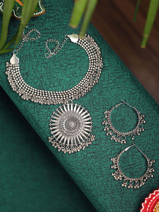 Cardinal Oxidized Silver-Toned Long Jewellery Set