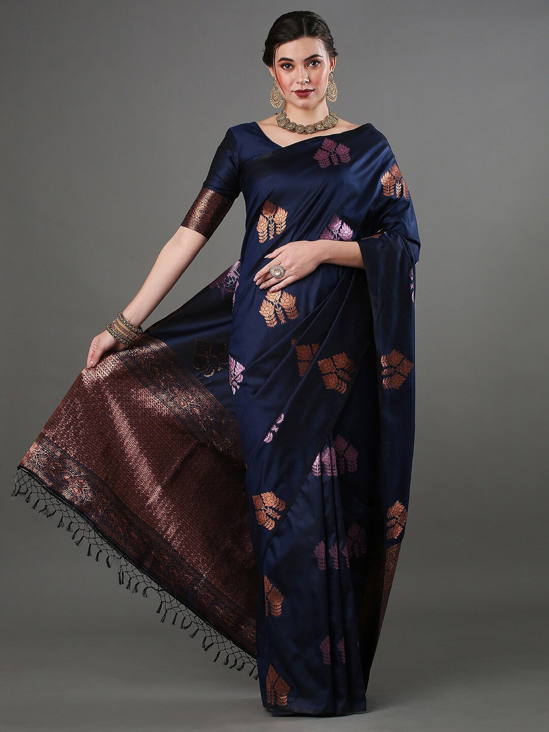 Mitera Floral Woven Design Zari Banarasi Saree | Swadesiicart