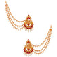 Aadita Red Gold-Toned & White Pearls Studded Contemporary Drop Earrings With Hair Chain | Swadesiicart