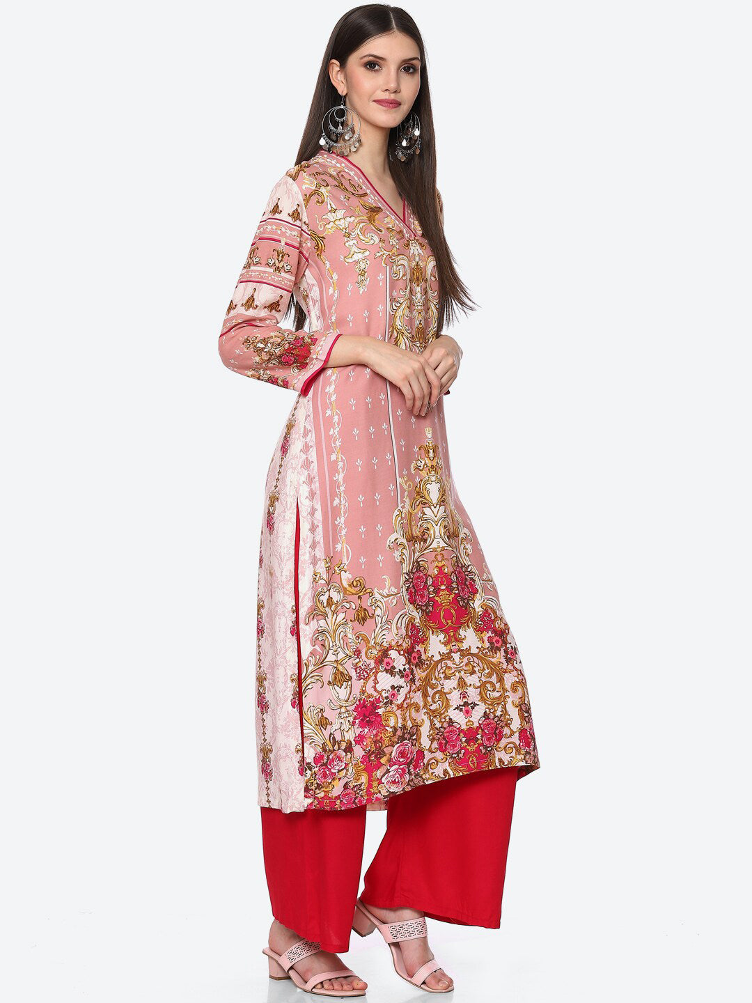Biba Women Pink Floral Printed Kurta - Swadesiicart