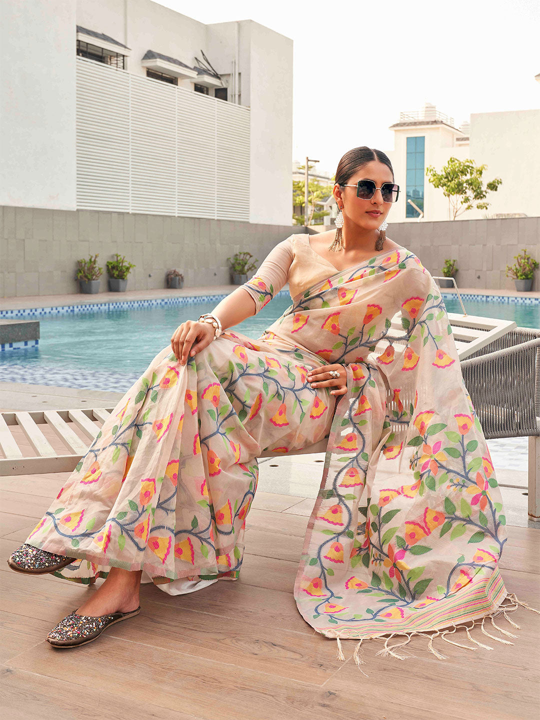 Tikhi Imli Floral Organza Ready to wear Saree | Swadesiicart