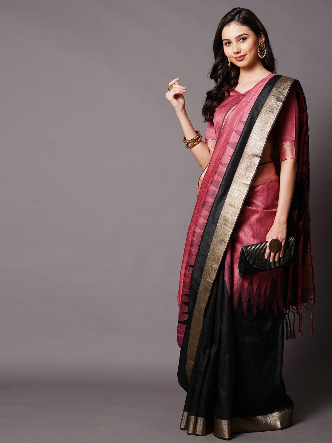 Mitera Mauve & Gold-Toned Silk Cotton Banarasi Saree | Swadesiicart