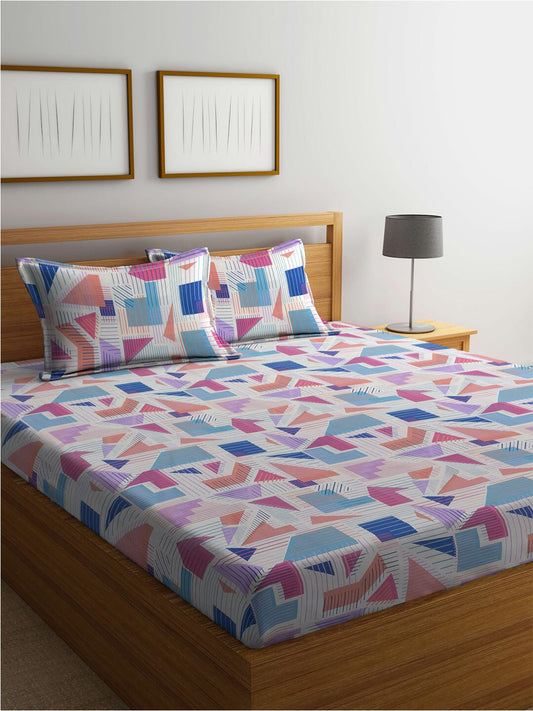 BOMBAY DYEING Serenita Blue Printed Cotton 144 TC King Bedsheet with 2 Pillow Covers - Swadesiicart