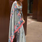 Mitera Grey & Pink Floral Satin Banarasi Saree | Swadesiicart