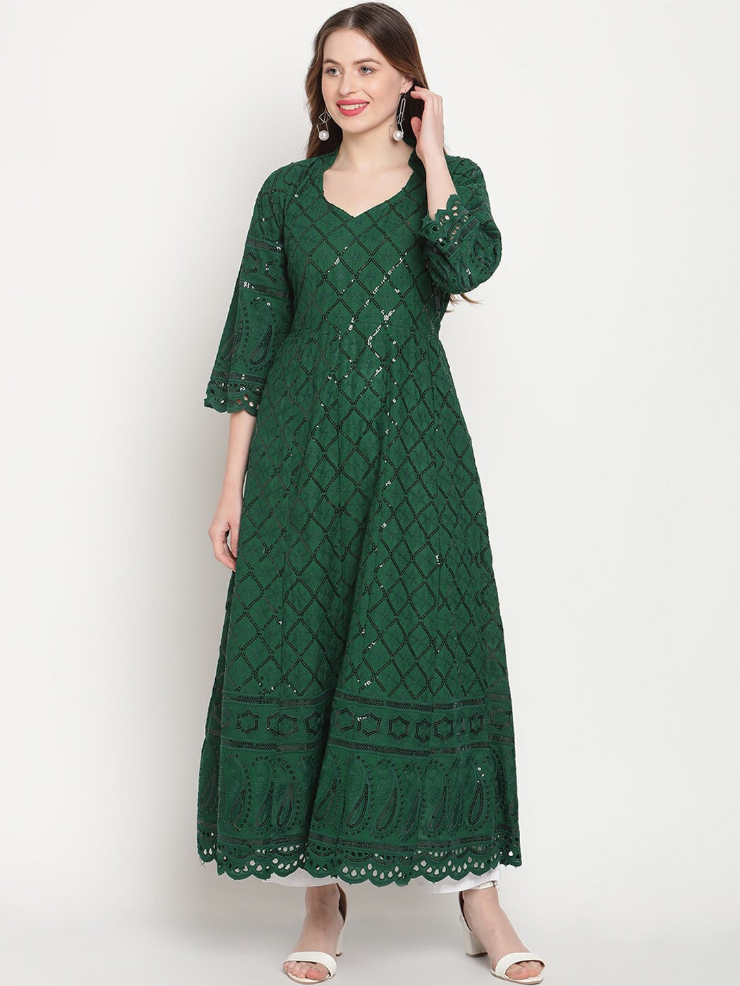 Kalini Ethnic Motifs Embroidered Chikankari Cotton Anarkali Kurta | Swadesiicart