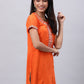 Souchii Orange Floral Embroidered Mirror Work Mirror Work Kurti - Swadesiicart