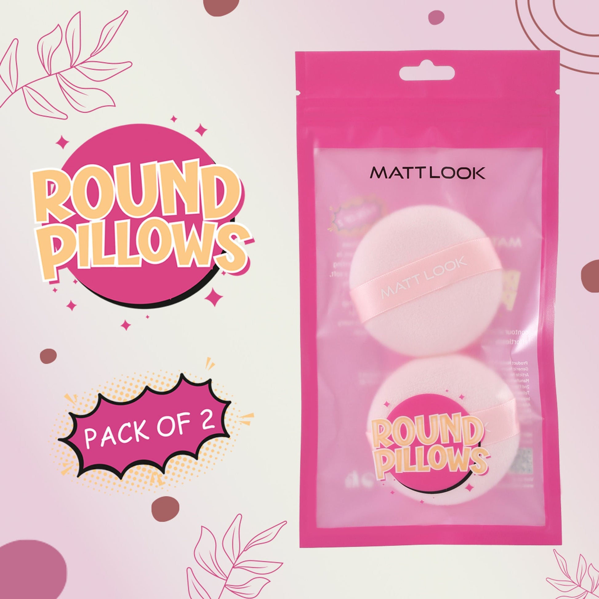 Matt Look Round Pillows Powder Pink Puff - Pack Of 2 - Swadesiicart