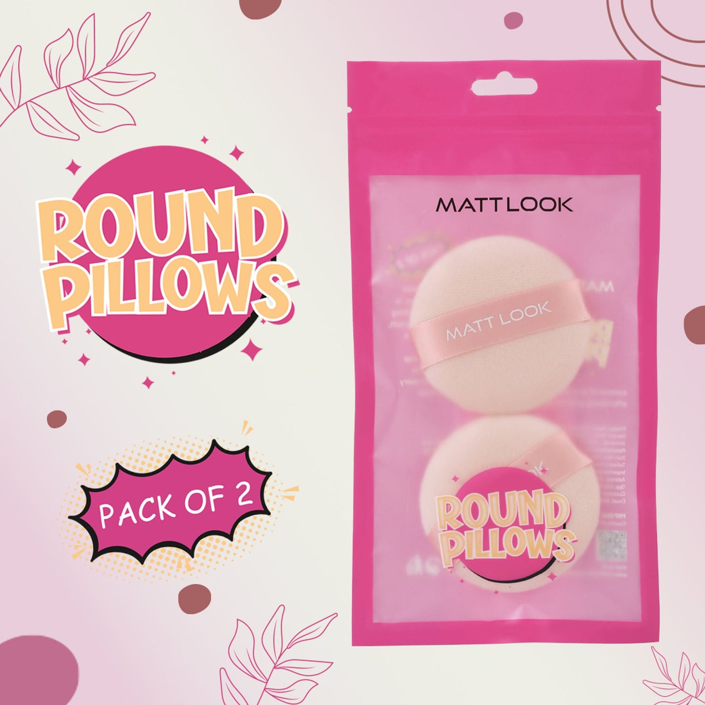 Matt Look Round Pillows Powder Beige Puff - Pack Of 2 - Swadesiicart
