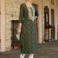 Juniper Women's Green Chinnon Printed Kurta | Swadesiicart